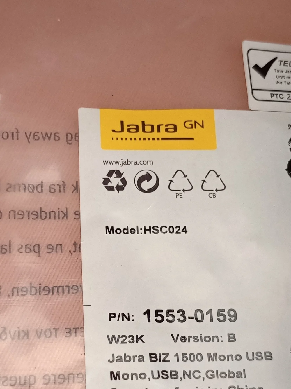 Jabra Black Wired Mono Headset with Boom Microphone
